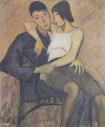 Sitting Pair, 1920 (olje på burlap)